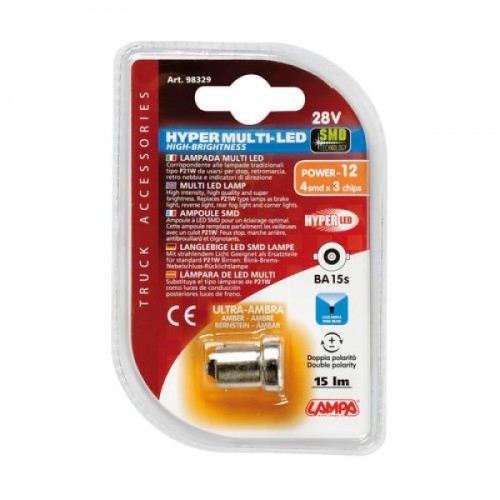 ΛΑΜΠΑ P21W 24V BA15s 15lm LED12 ΠΟΡΤΟΚΑΛ